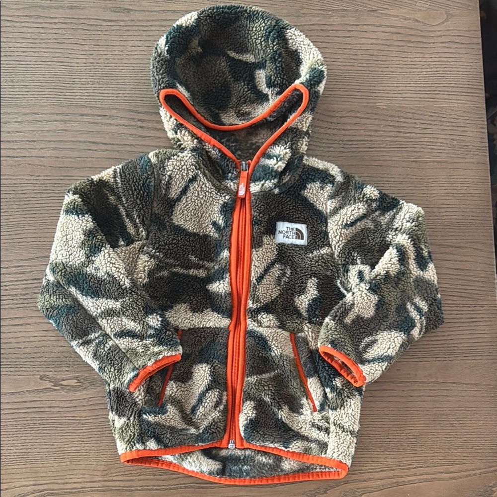 The North Face Green and Orange Camouflage Jacket with Hood